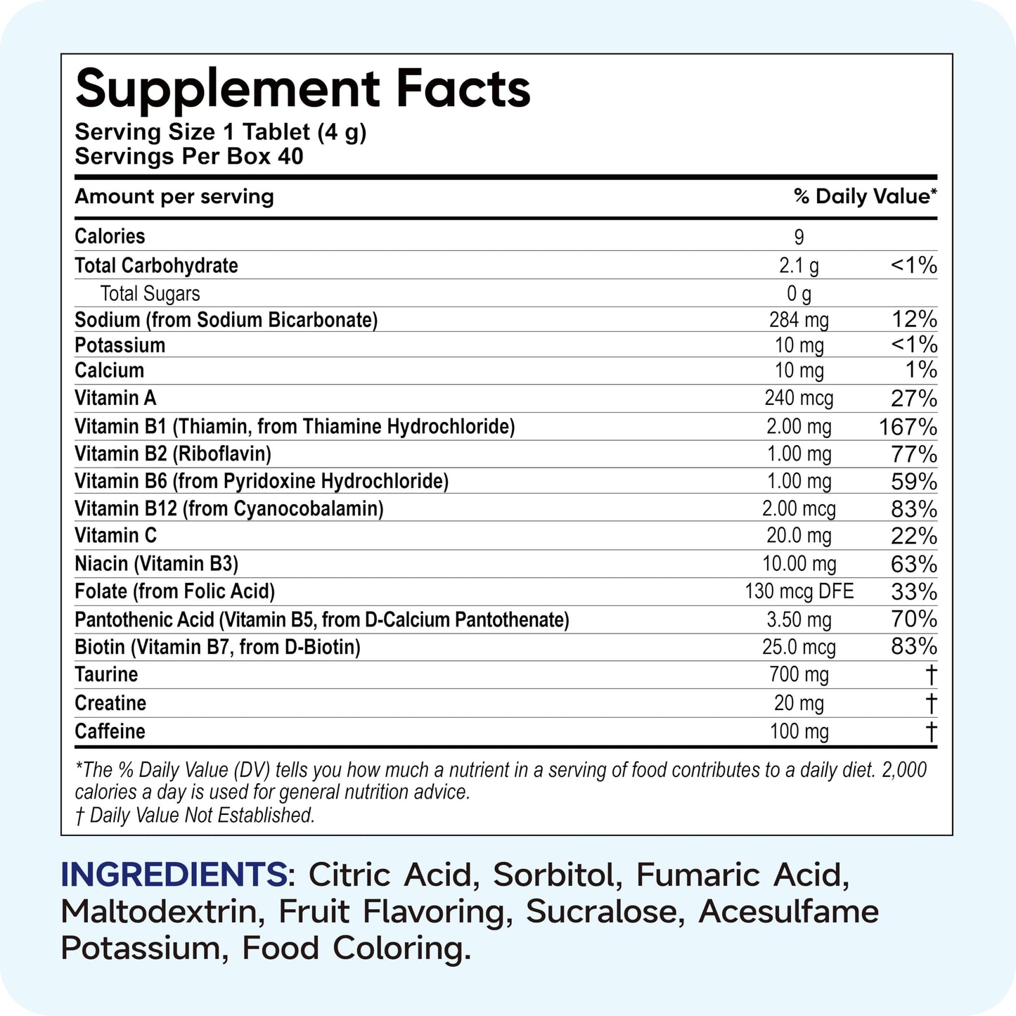 Hydravive Hydration Multiplier with Energy Electrolytes &100mg Caffeine, 700mg Taurine, 10 Vitamins, Sugar Free, No Artificial Colors | Vegan, Gluten-Free | 20 Count Energy Tablets