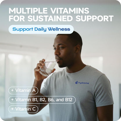 Hydravive Hydration Multiplier with Energy Electrolytes &100mg Caffeine, 700mg Taurine, 10 Vitamins, Sugar Free, No Artificial Colors | Vegan, Gluten-Free | 20 Count Energy Tablets