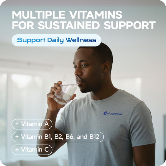Hydravive Hydration Multiplier with Energy Electrolytes &100mg Caffeine, 700mg Taurine, 10 Vitamins, Sugar Free, No Artificial Colors | Vegan, Gluten-Free | 20 Count Energy Tablets