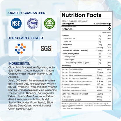 Hydravive Hydravive Electrolyte Powder Packets with Coconut Water — 5 Electrolytes, Magnesium Glycinate, Zero Sugar, Keto | NSF Certified, Non-GMO, 18 Sticks, Variety Pack